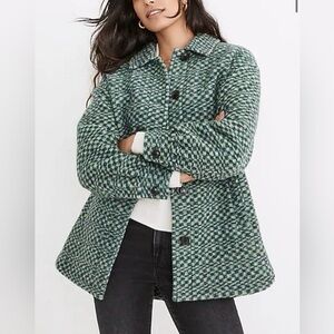 Madewell Belrose Shirt-Jacket In Jacquard Check- Palm Green- Size MEDIUM